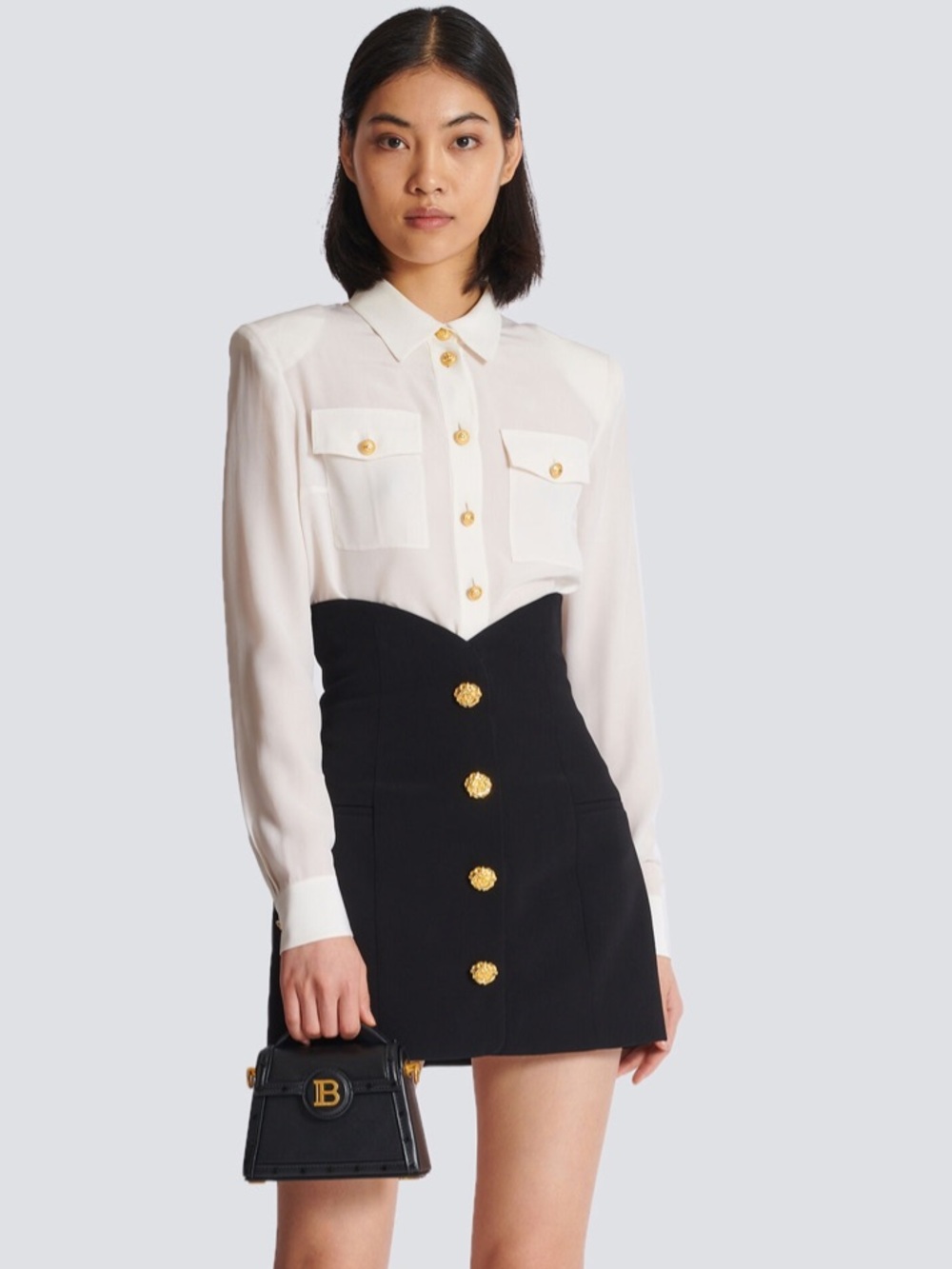 Balmain Black & gold Buttoned Tulip Mini Skirt